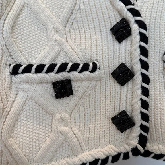 Self-Portrait Ivory Cardigan with Black Accents